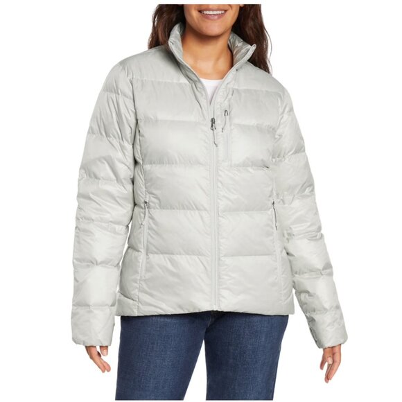 Eddie Bauer Womens Down Winter Packable Puffer Coat Lightweight LARGE Silver NWT - Picture 1 of 12